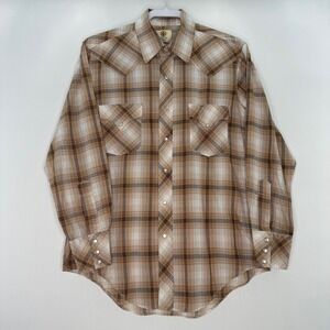 Vintage 1970s -80s Western World Plaid Western Shirt Brown Tan Pearl Snap Cowboy